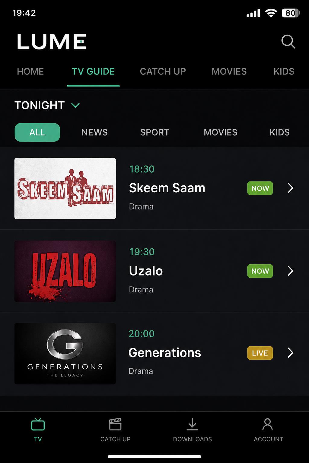 LUME TV guide
